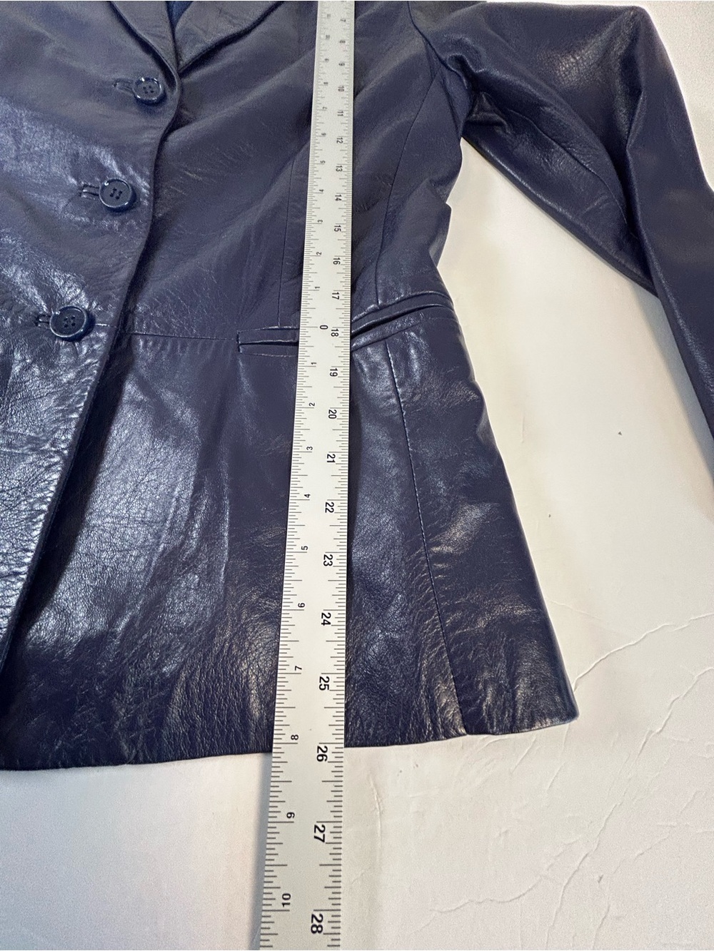 Women’s Navy Indigo Leather Blazer Jacket - Picture 10 of 10